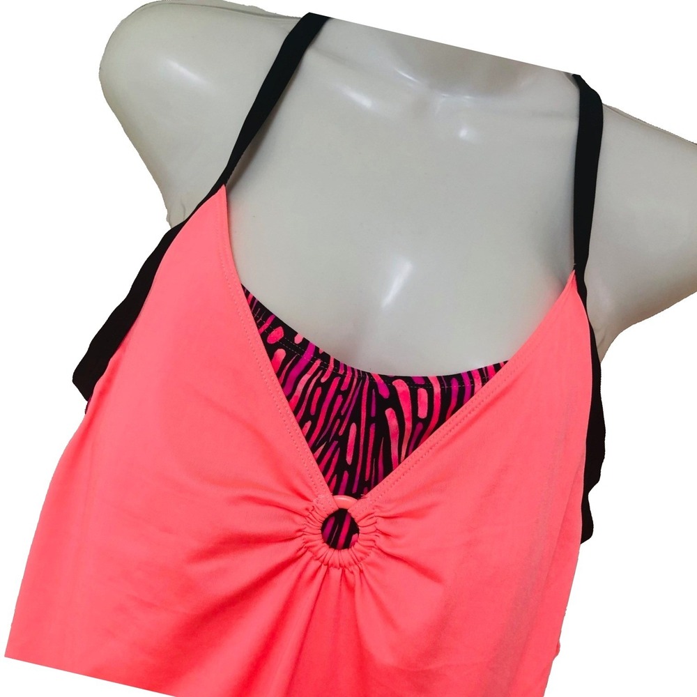 ZeroXposur Active Halter Top Women M‎ Shelf Sports Bra UPF Coral Tankini Sports